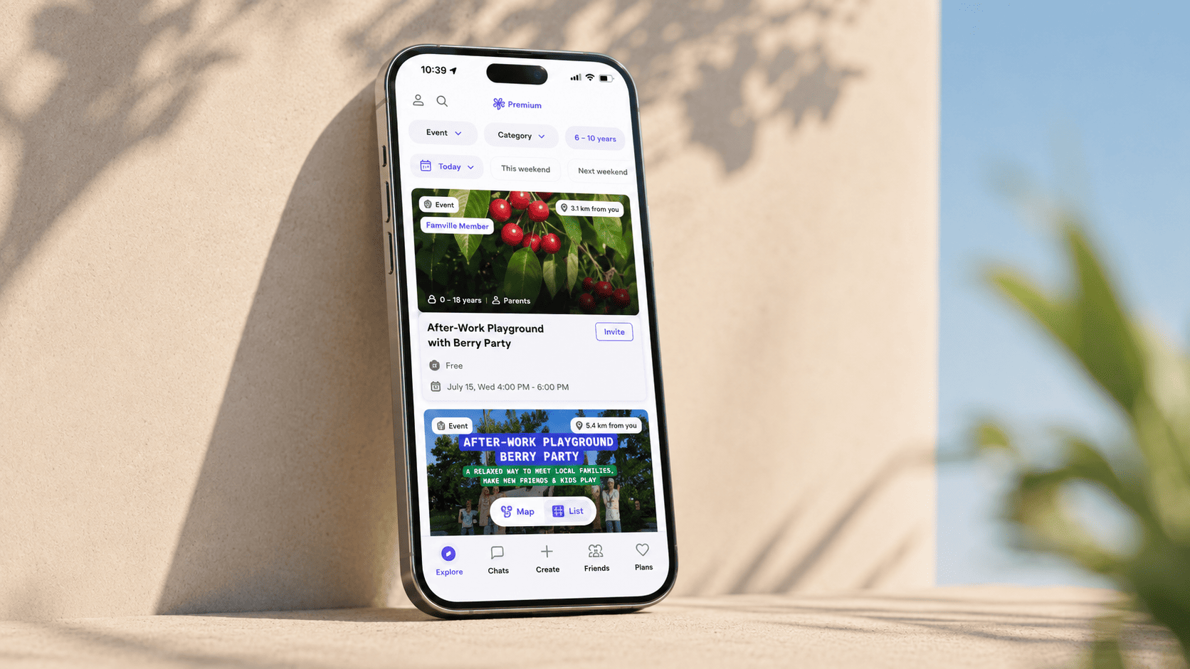 Famville app promoting a family event in the calendar