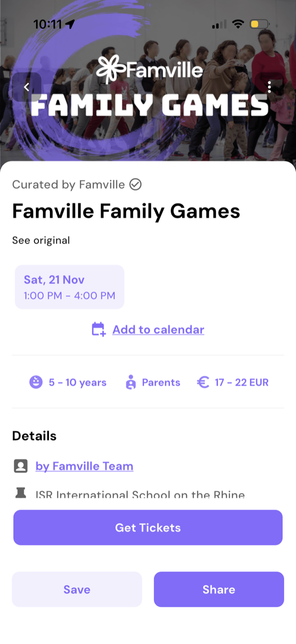 Билет на Famville Family Games в приложении Famville